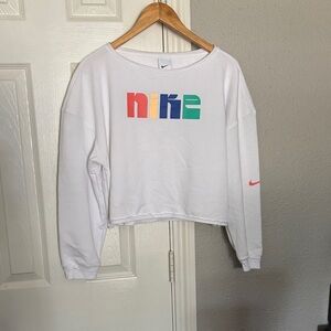 Nike White Cropped Sweatshirt with Colorful Logo Size Medium